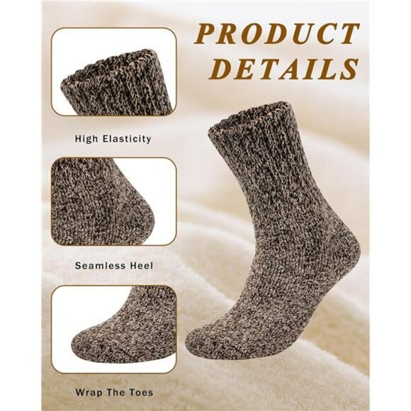 Womens Thick Wool Winter Boot Socks Cozy Warm Fuzzy Crew Cold Weather 5 Pack - Picture 2 of 7